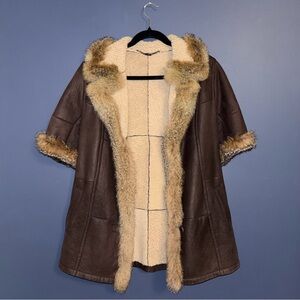 Women's Brown Fur Trim Shearling Coat